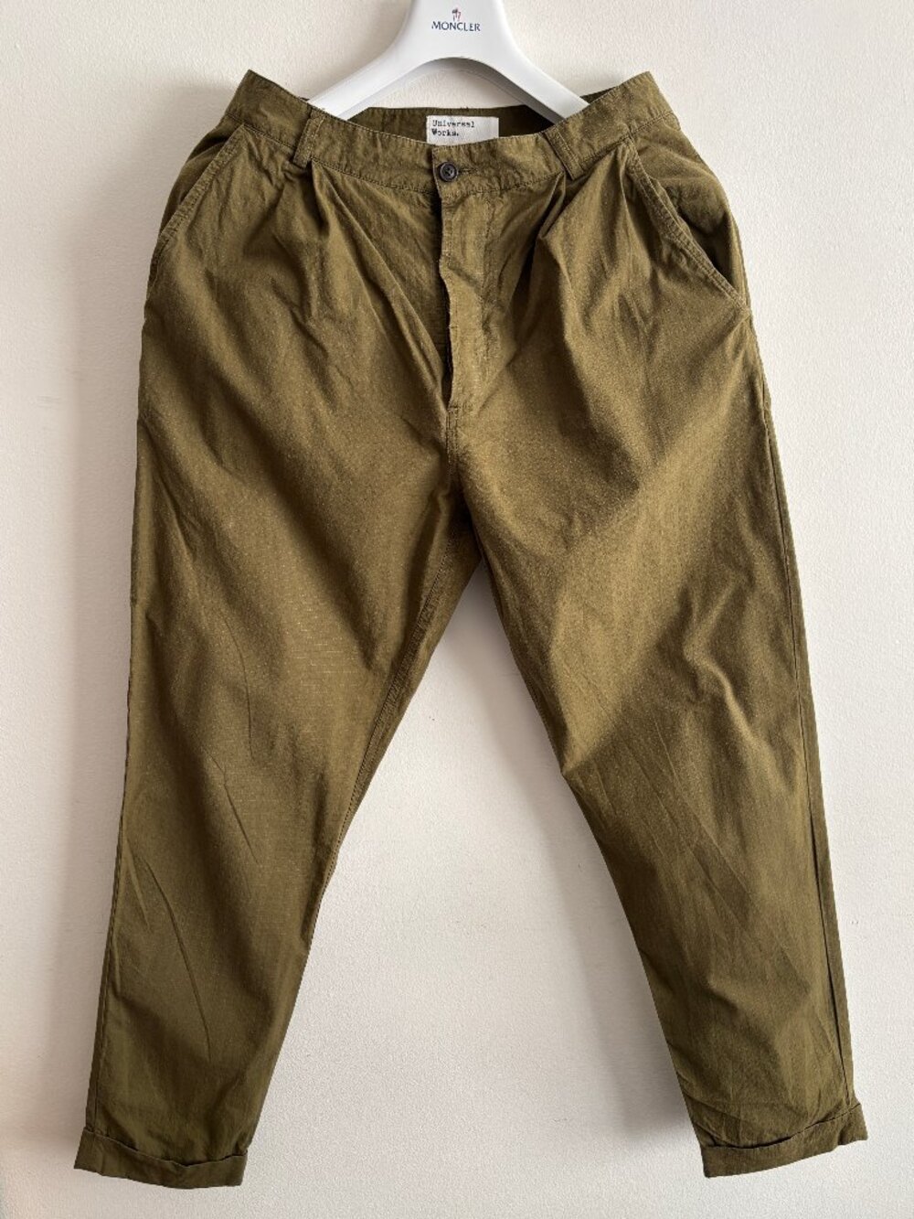 $295 Universal Works Olive Green Cotton Pleated Ripstop Pants - 30